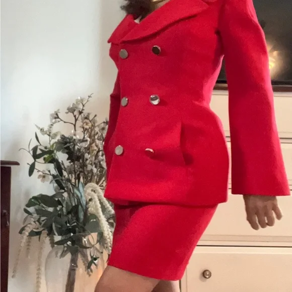 DOLCE & GABBANA RED 100% WOOL Blazer and skirt.